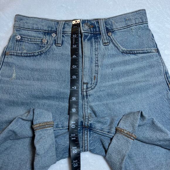 Madewell High Rise Mid Length Denim Shorts Woodvale Wash Size 23 Raw Hem - Picture 10 of 12
